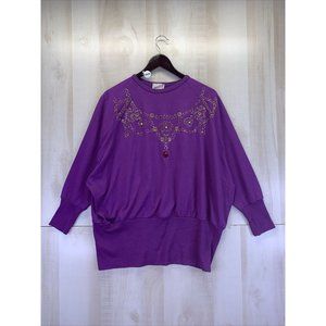 Vintage 1980-90s Moon Craft Womens 3/4 Sleeve Jewled Top One Size 6-22-#8456